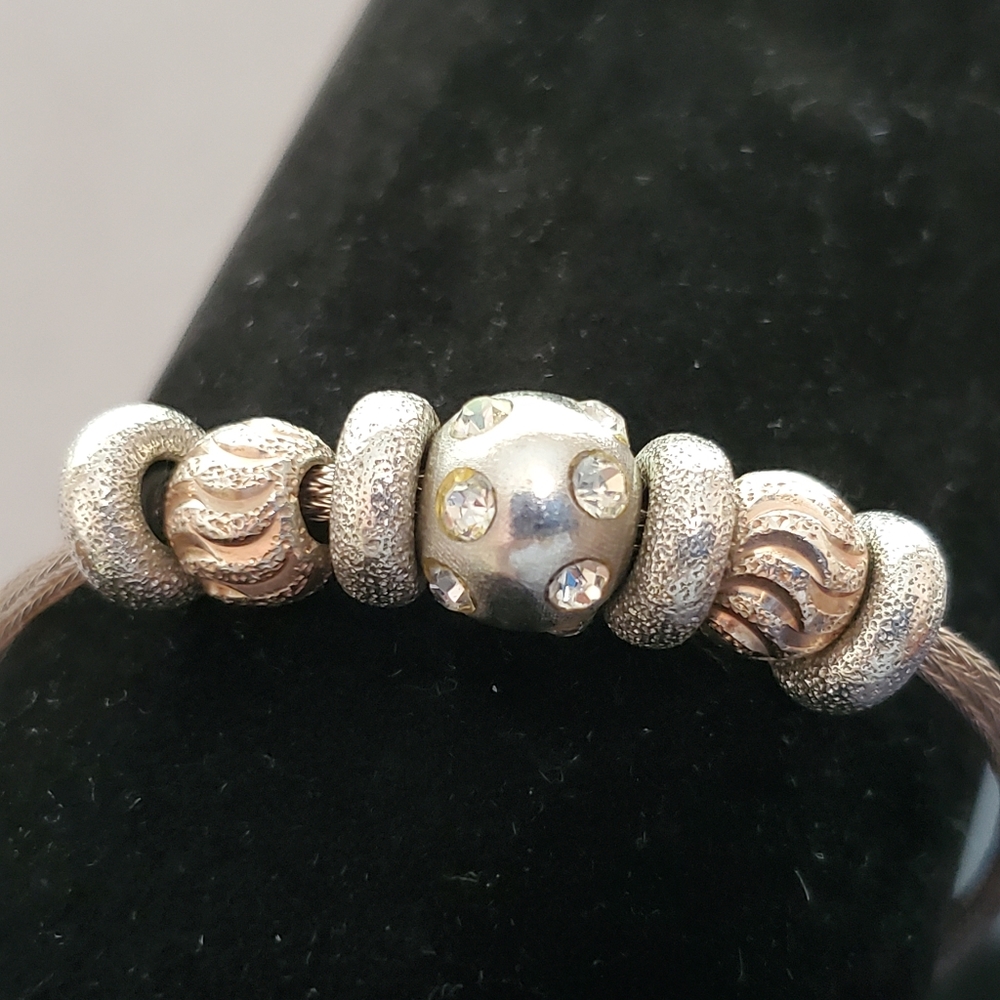 Dyadema 925 Italy Bracelet with Rose & Silver Beads (Adjustable!) - Picture 2 of 16